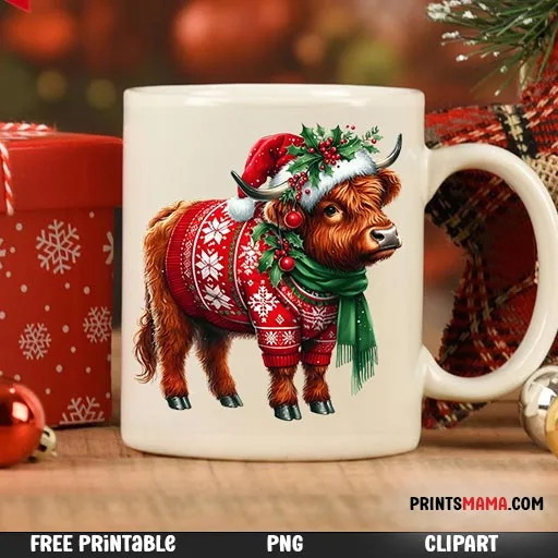 Adorable Highland Cow Christmas Printable Free Festive Download - Image 2