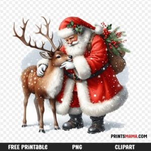 Christmas Santa Claus Gently Petting a Reindeer Free Printable