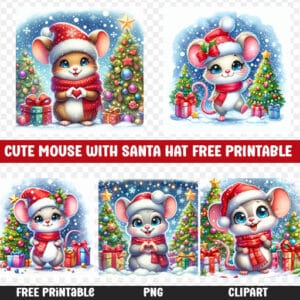Cute Mouse with Santa Hat Free Printable