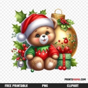 Free Printable Christmas Bear Design with festive sweater