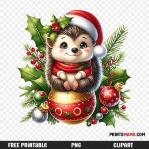 Free Printable Christmas Hedgehog Santa hat Design