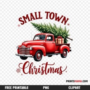 Free Printable Small Town Christmas Art Vintage Red Truck