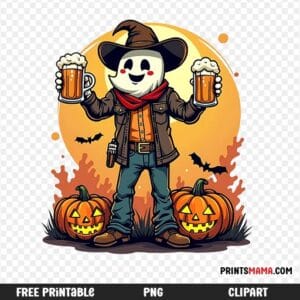 Halloween Cowboy Ghost with Beers Free Printable