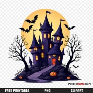 Haunted Castle with Bats and Pumpkins Free Printable