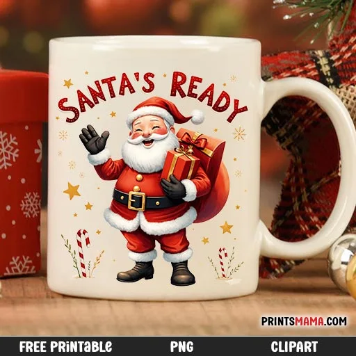 Santa’s Ready Art Santa Claus with Gift Free Printable