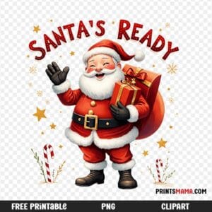 Santa’s Ready Art Santa Claus with Gift Free Printable