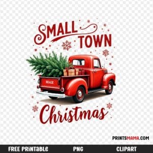 Small Town Christmas Art Red Truck with tree Free Printable