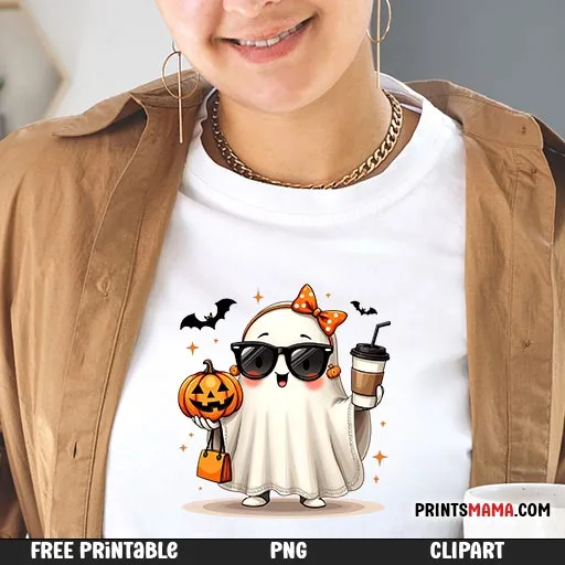 Trendy Ghost with Sunglasses and Coffee Halloween Free Printable