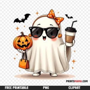 Trendy Ghost with Sunglasses and Coffee Halloween Free Printable