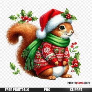 Adorable Christmas Squirrel Printable Free Download
