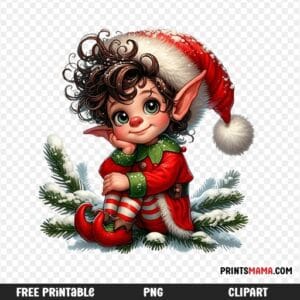 Christmas Elf with Santa Hat Free Printable Cute Holiday Art
