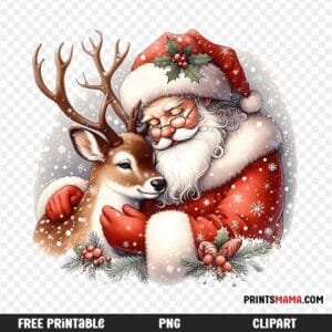 Christmas Santa Claus embracing a reindeer Free Printable