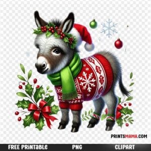Cute Christmas Donkey Printable Free Holiday Decor Download