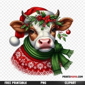 Festive Cow Christmas Printable Free Download for Holiday Fun