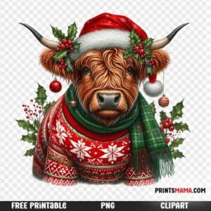 Festive Highland Cow Christmas Printable Free Download