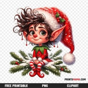 Free Printable Christmas Elf with Santa Hat Adorable Holiday Art
