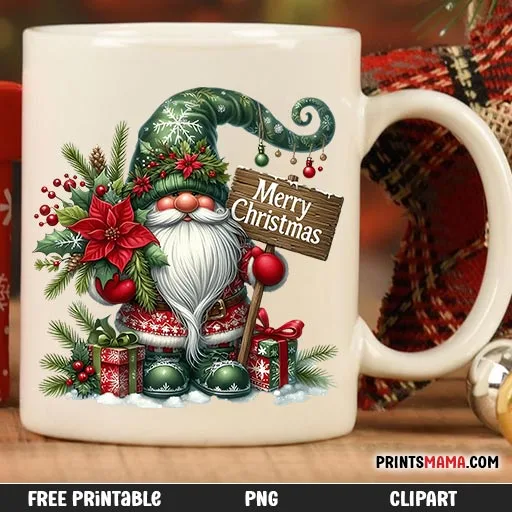 Free Printable Christmas Gnome with Merry Christmas sign - Image 2