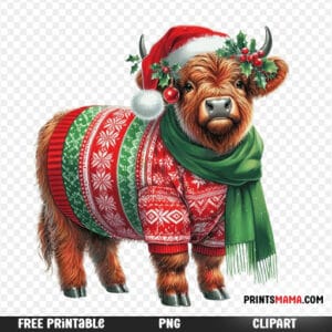 Free Printable Christmas Highland Cow Design
