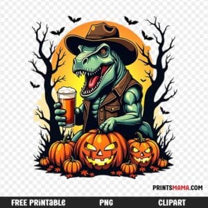 Halloween Dinosaur with Pumpkins Free Printable