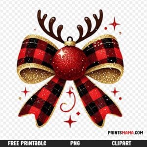 Sparkling Plaid Bow Antlers with Ornament Free Christmas Printable