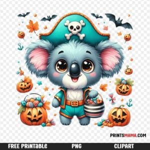 Adorable Koala in Pirate Costume Free Printable