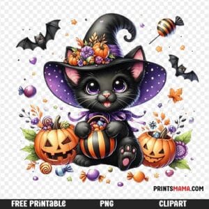 Cute Black Witch Cat Halloween Printable Free