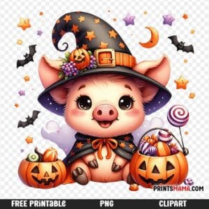 Adorable Witch Piglet Halloween Free Printable