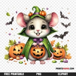 Adorable Witch Mouse Halloween Free Printable